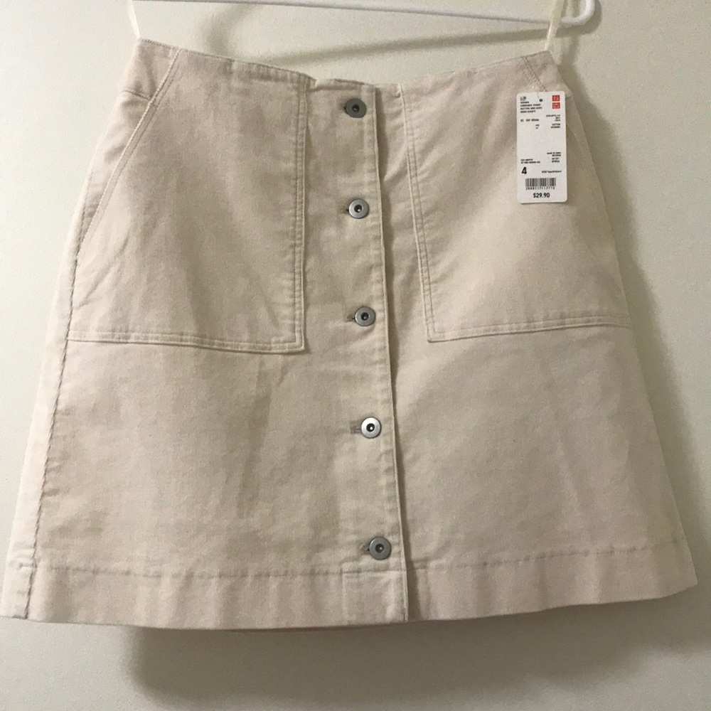 • uniqlo white corduroy button-down skirt NWT s4 •